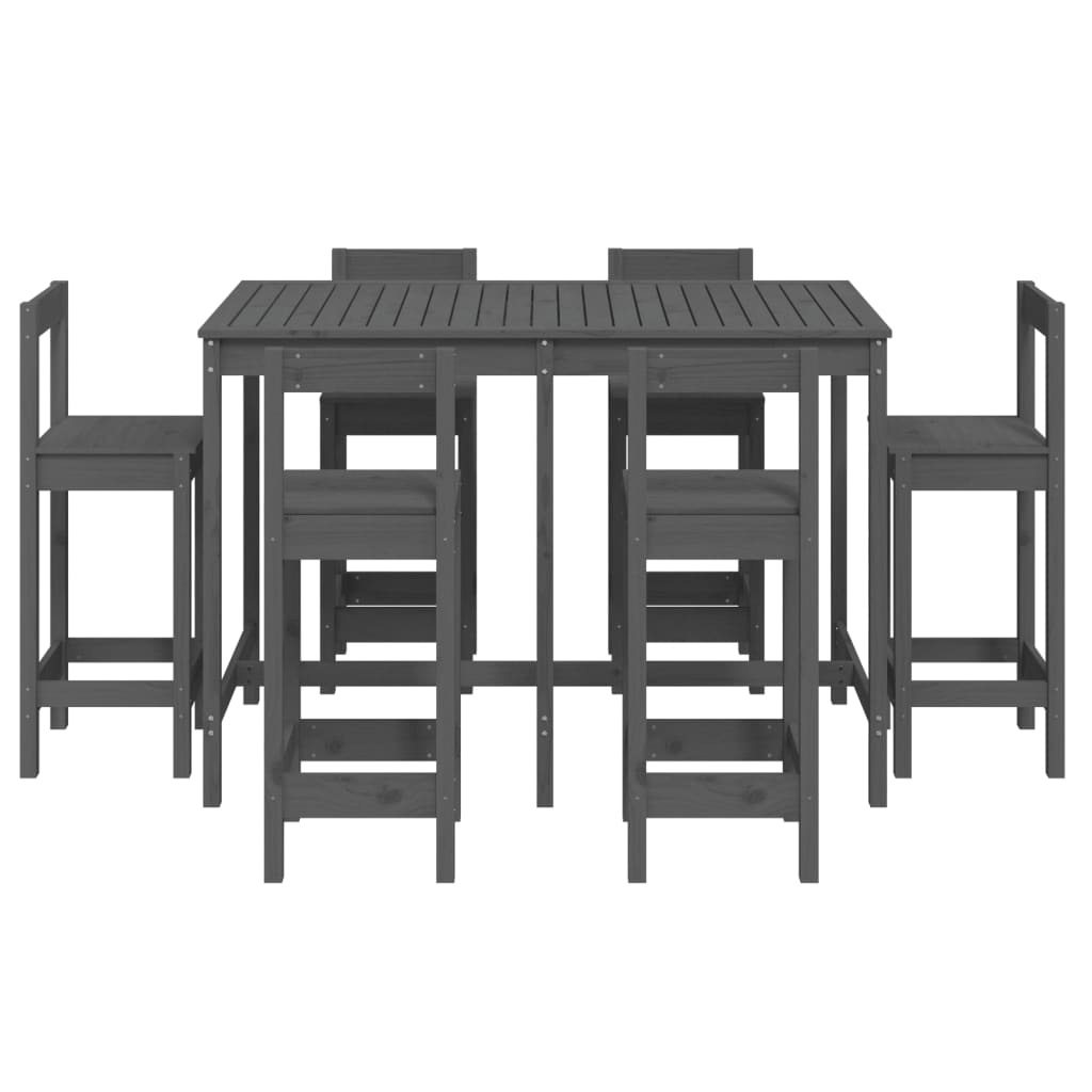 vidaXL 7 Piece Garden Bar Set Grey Solid Wood Pine