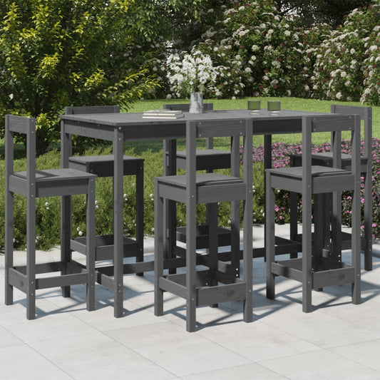 vidaXL 7 Piece Garden Bar Set Grey Solid Wood Pine