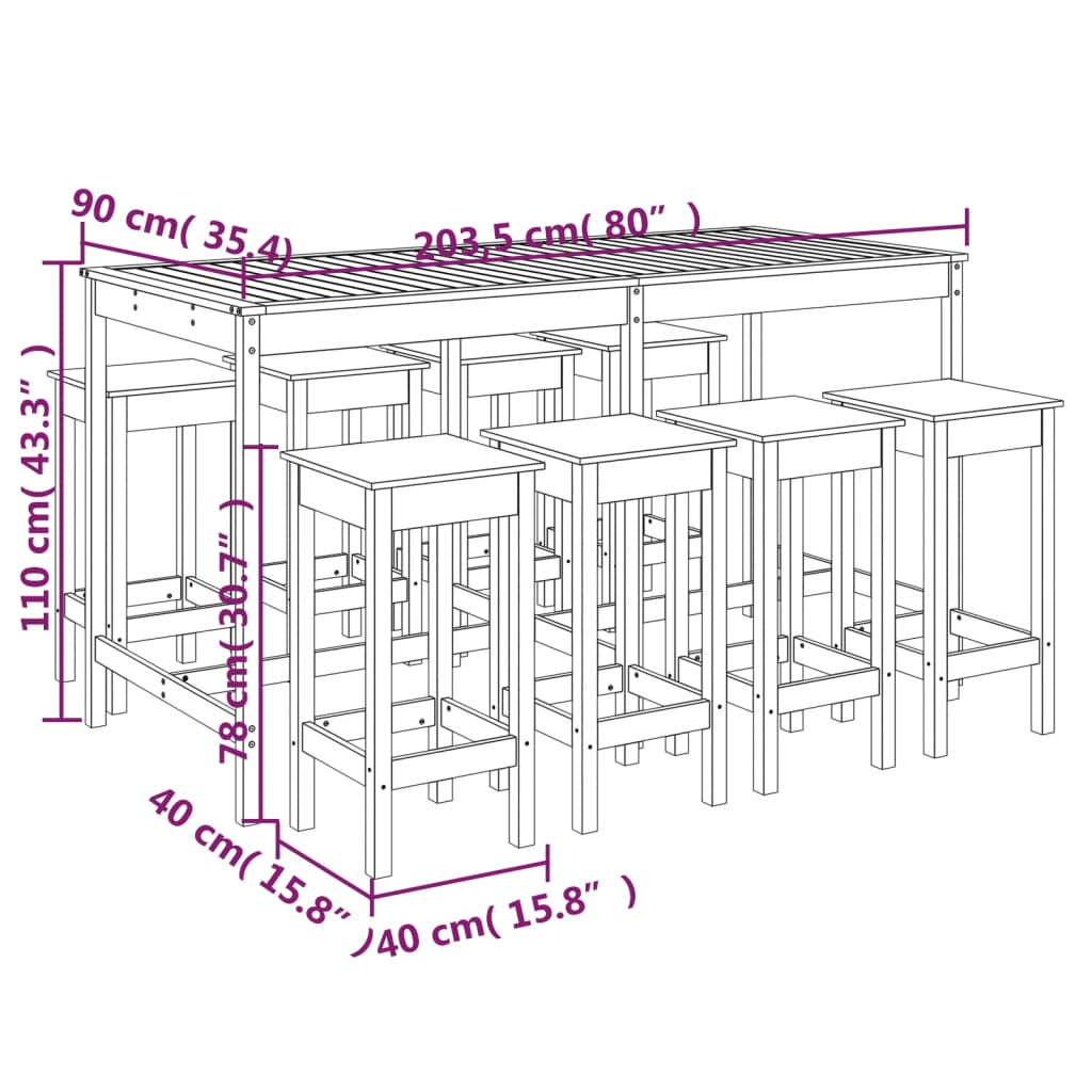 vidaXL 9 Piece Garden Bar Set Solid Wood Pine