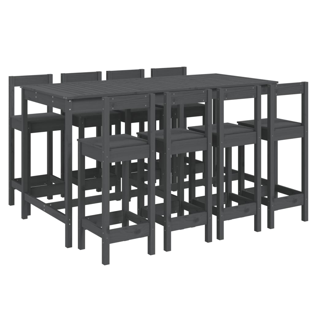 vidaXL 9 Piece Garden Bar Set Grey Solid Wood Pine