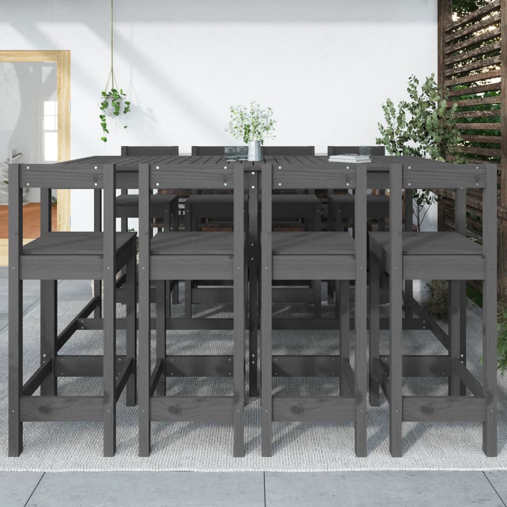 vidaXL 9 Piece Garden Bar Set Grey Solid Wood Pine