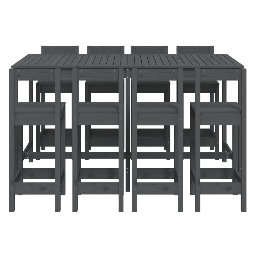 vidaXL 9 Piece Garden Bar Set Grey Solid Wood Pine