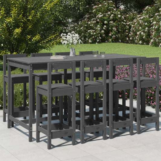 vidaXL 9 Piece Garden Bar Set Grey Solid Wood Pine