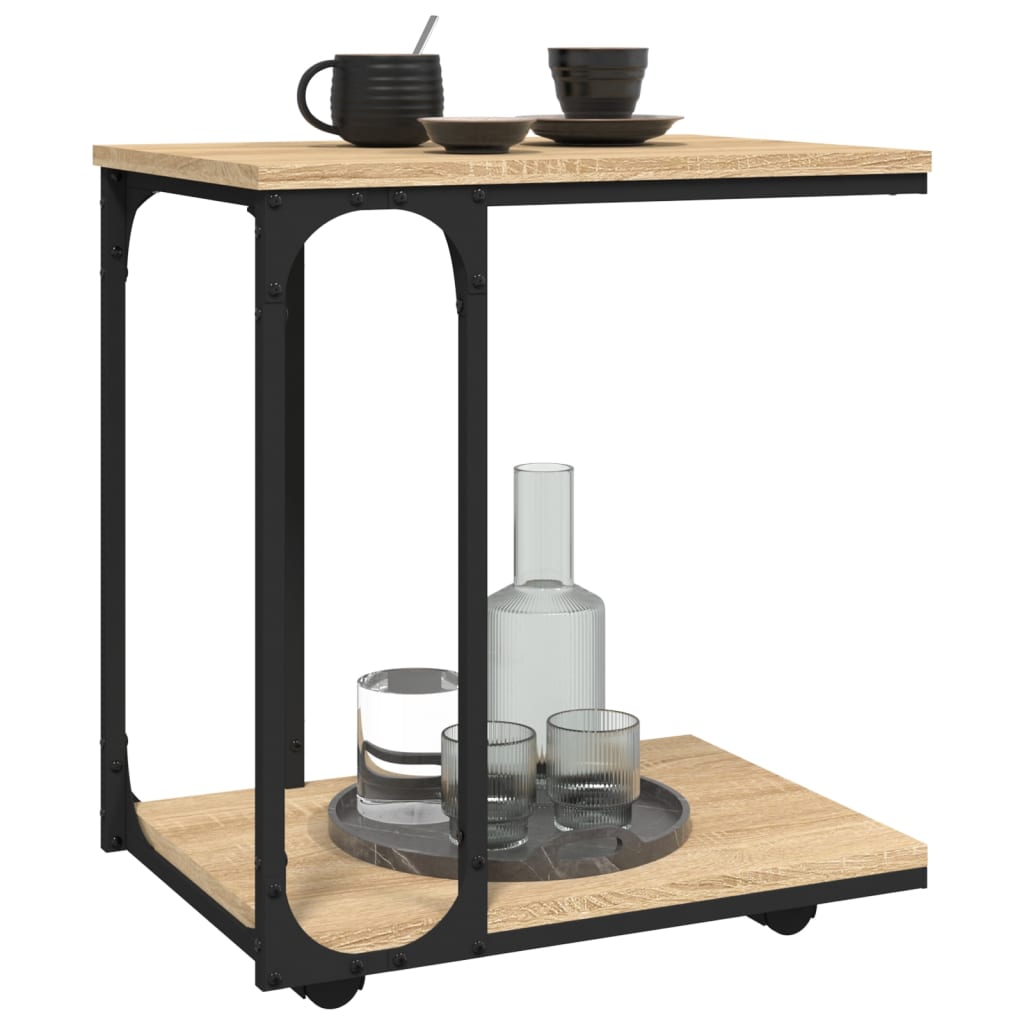 Side Table with Wheels Sonoma Oak 50x35x55,5cm Engineered Wood