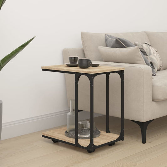 Side Table with Wheels Sonoma Oak 50x35x55,5cm Engineered Wood