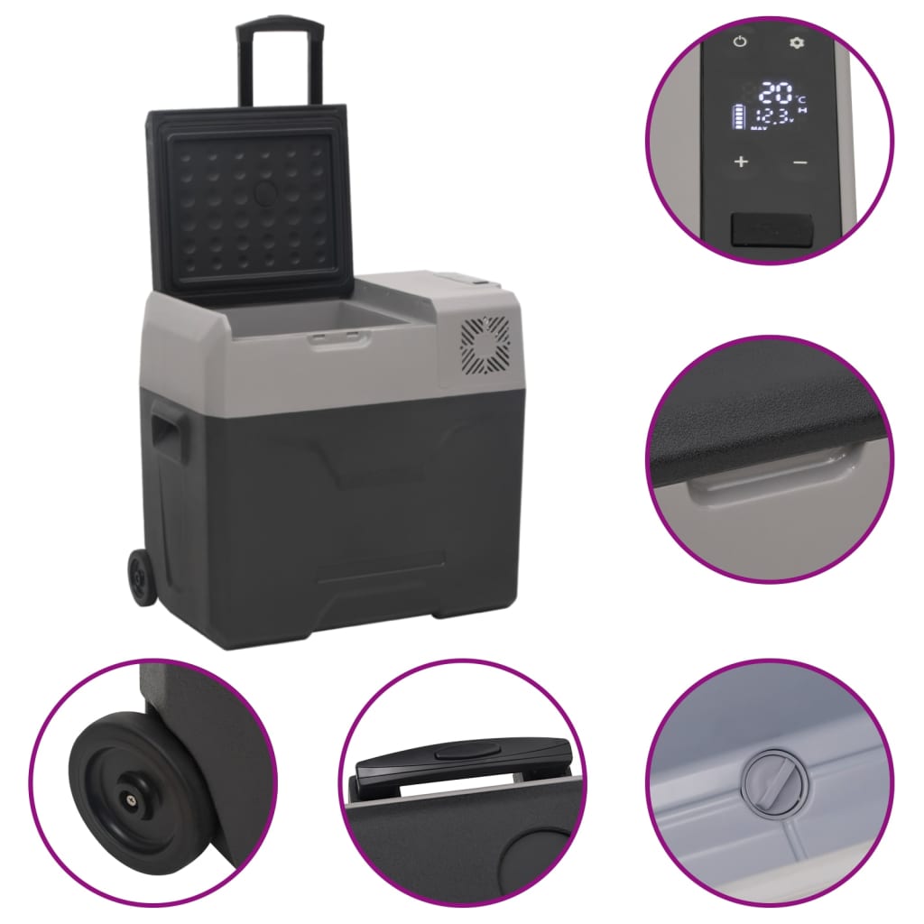 vidaXL Cool Box with Wheel and Handle Black&Grey 40 L Polypropylene