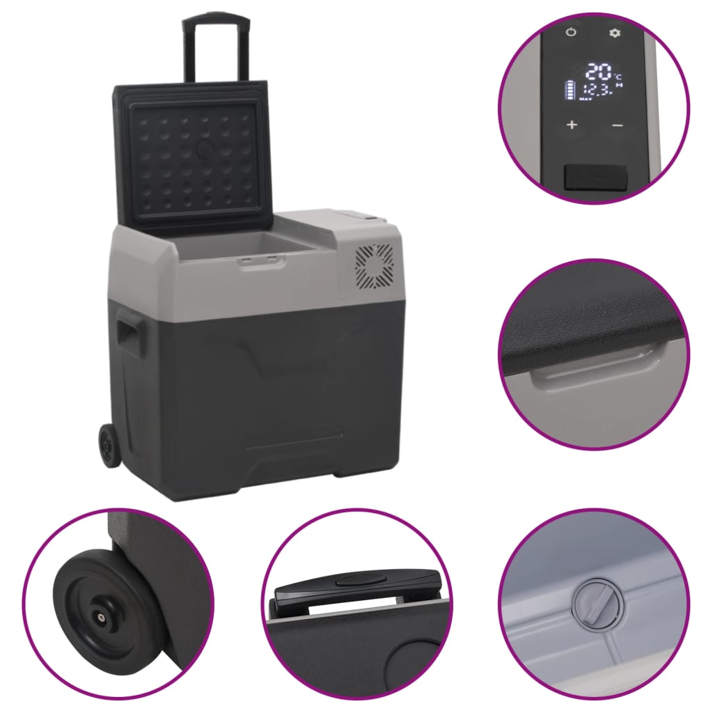 vidaXL Cool Box with Wheel and Handle Black&Grey 50 L Polypropylene