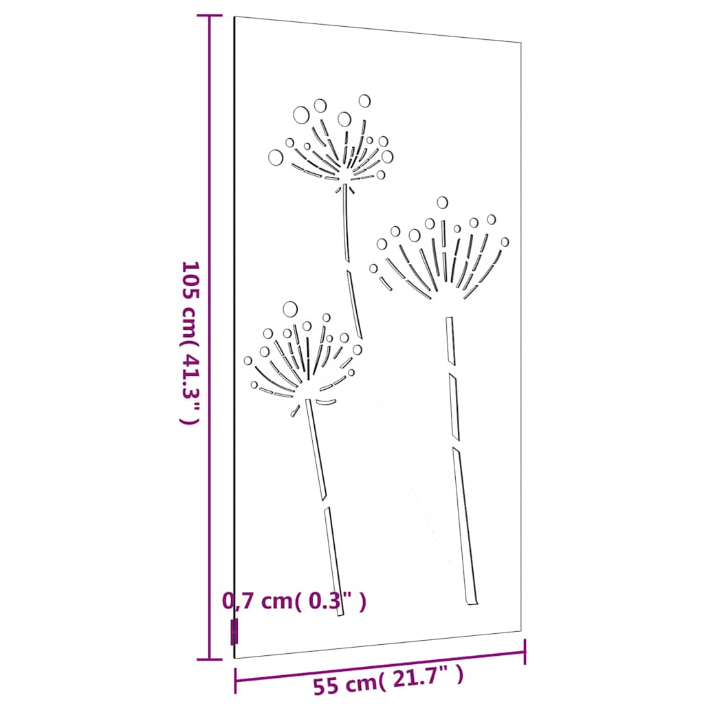 Garden Wall Decoration 105x55 cm Corten Steel Flower Design