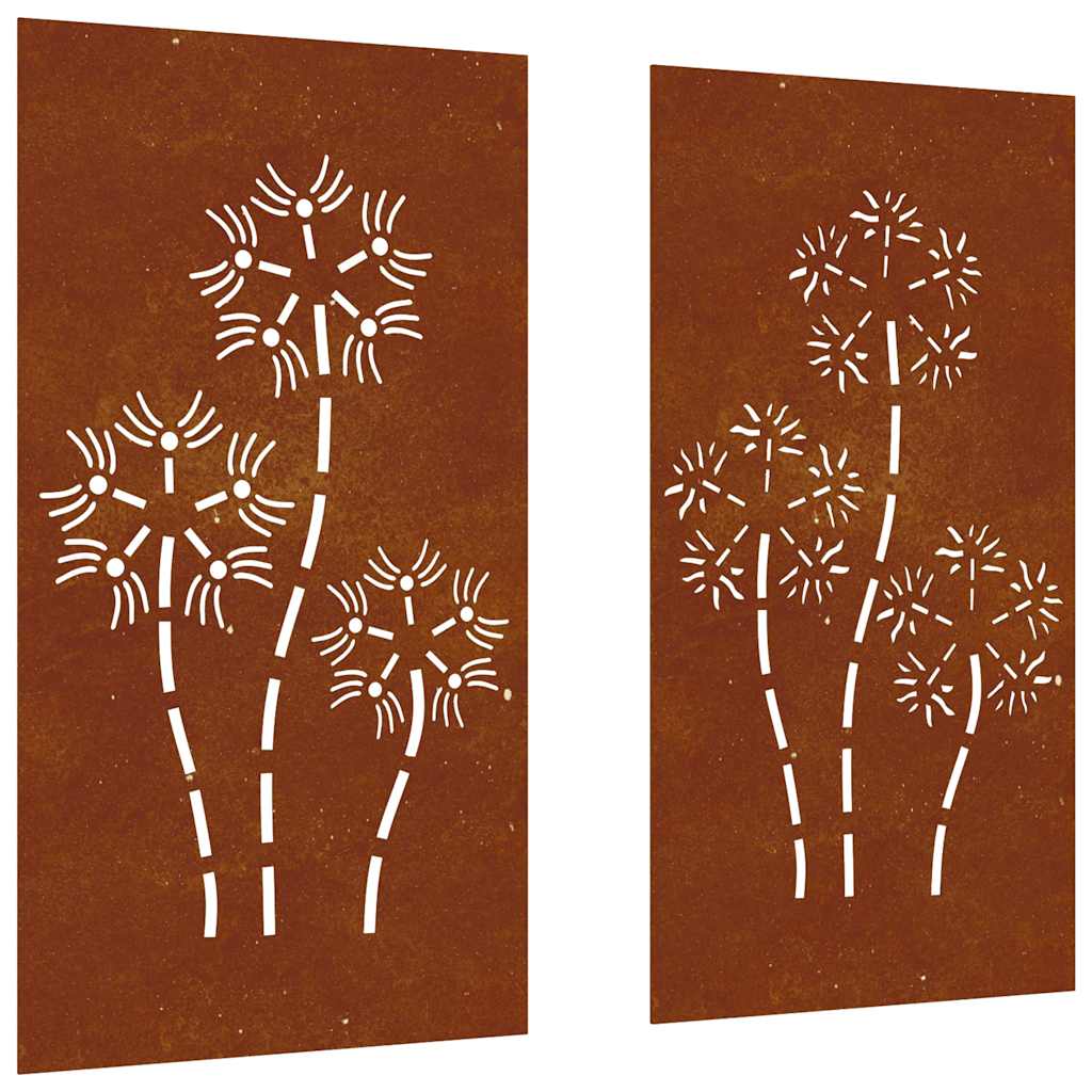 824487 vidaXL Garden Wall Decorations 2pcs 105x55cm Corten Steel Flower Design