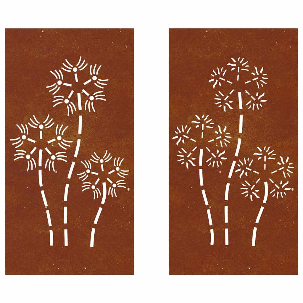 824487 vidaXL Garden Wall Decorations 2pcs 105x55cm Corten Steel Flower Design