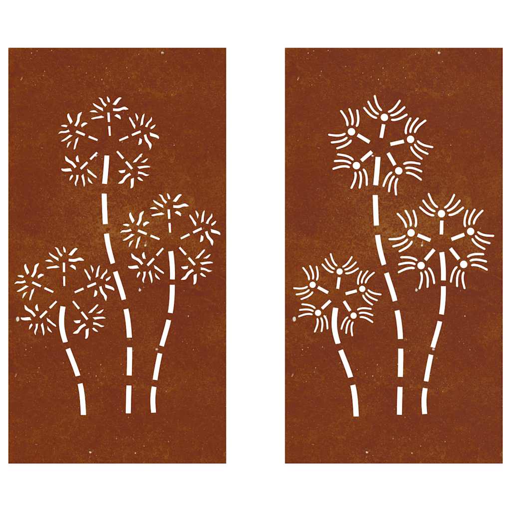 824487 vidaXL Garden Wall Decorations 2pcs 105x55cm Corten Steel Flower Design