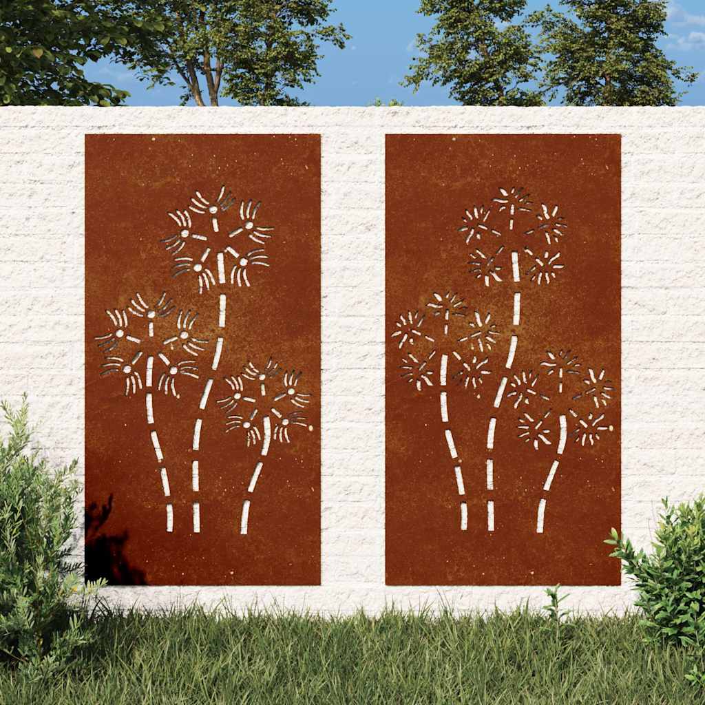824487 vidaXL Garden Wall Decorations 2pcs 105x55cm Corten Steel Flower Design