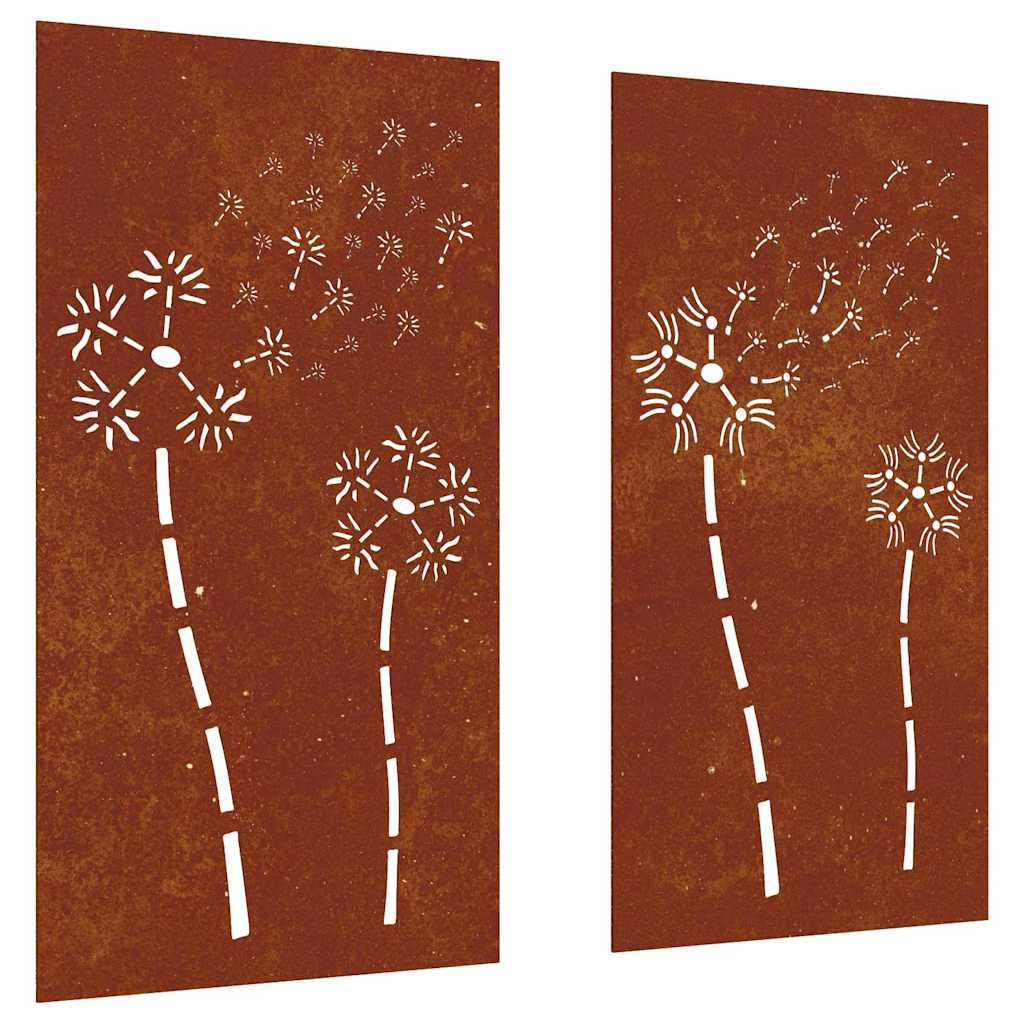 824489 vidaXL Garden Wall Decorations 2pcs 105x55cm Corten Steel Flower Design