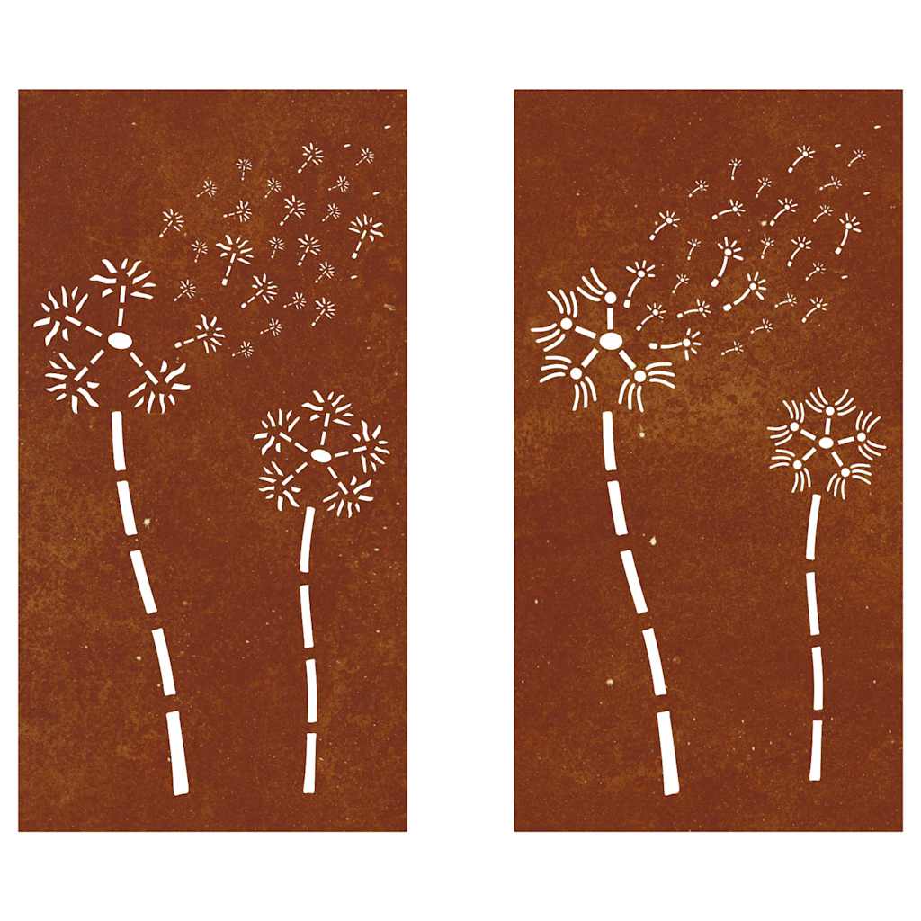 824489 vidaXL Garden Wall Decorations 2pcs 105x55cm Corten Steel Flower Design