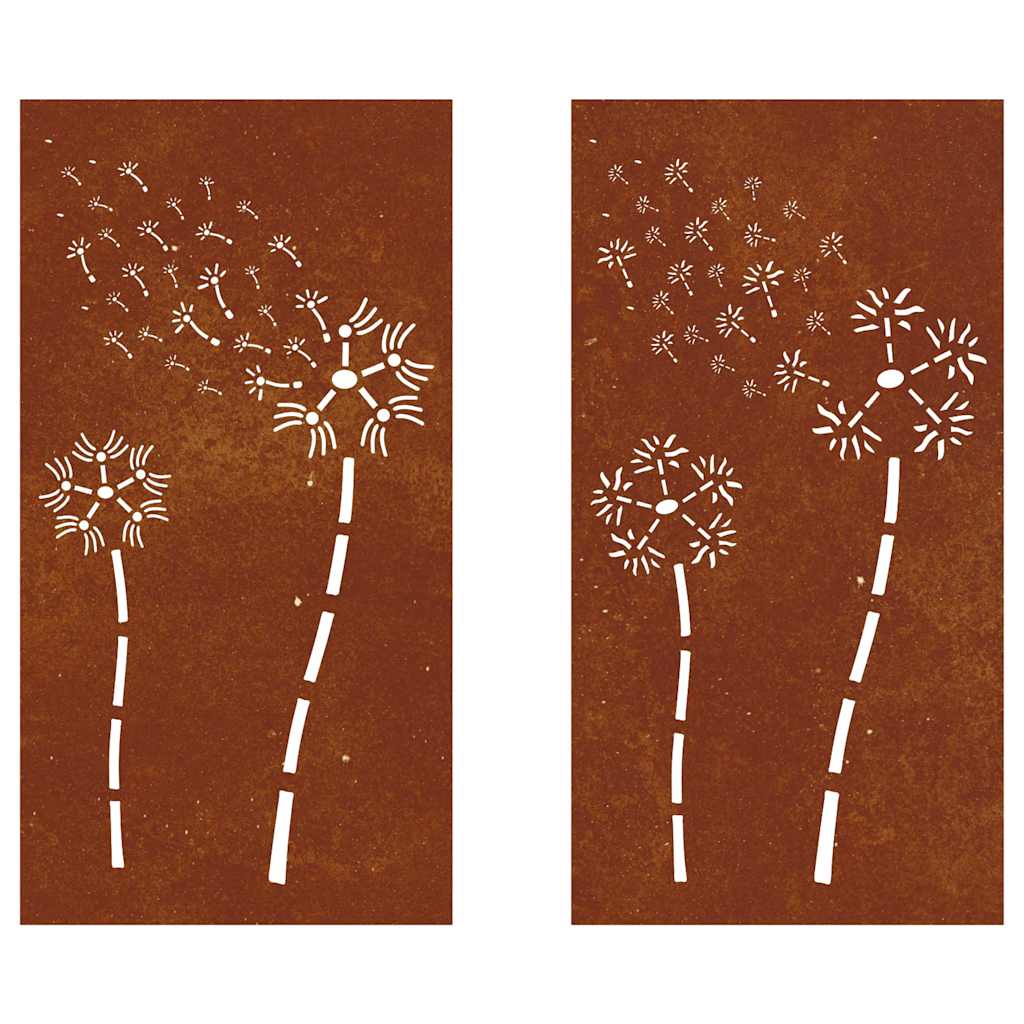 824489 vidaXL Garden Wall Decorations 2pcs 105x55cm Corten Steel Flower Design