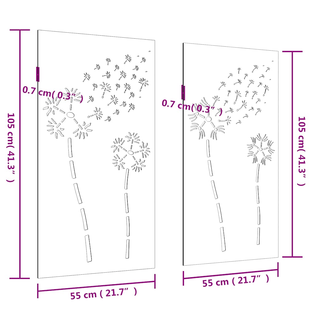 824489 vidaXL Garden Wall Decorations 2pcs 105x55cm Corten Steel Flower Design