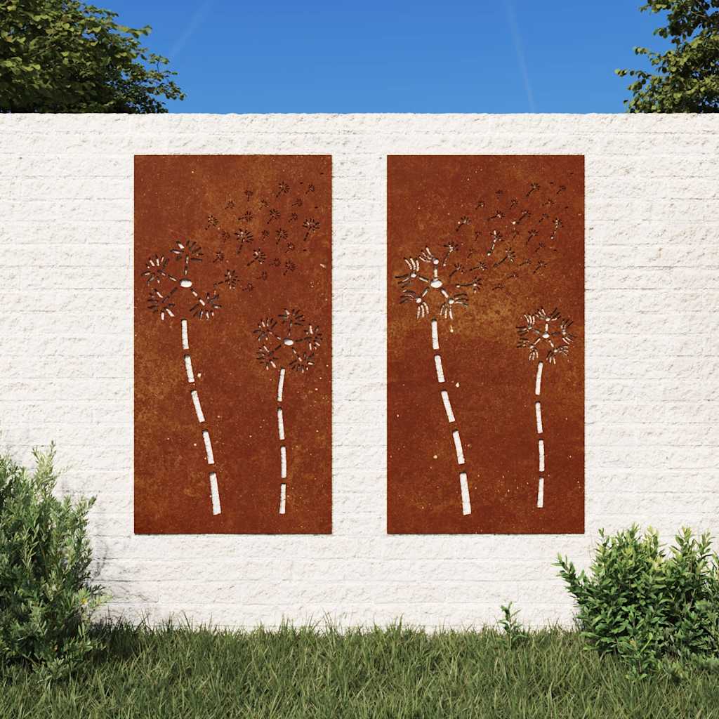 824489 vidaXL Garden Wall Decorations 2pcs 105x55cm Corten Steel Flower Design