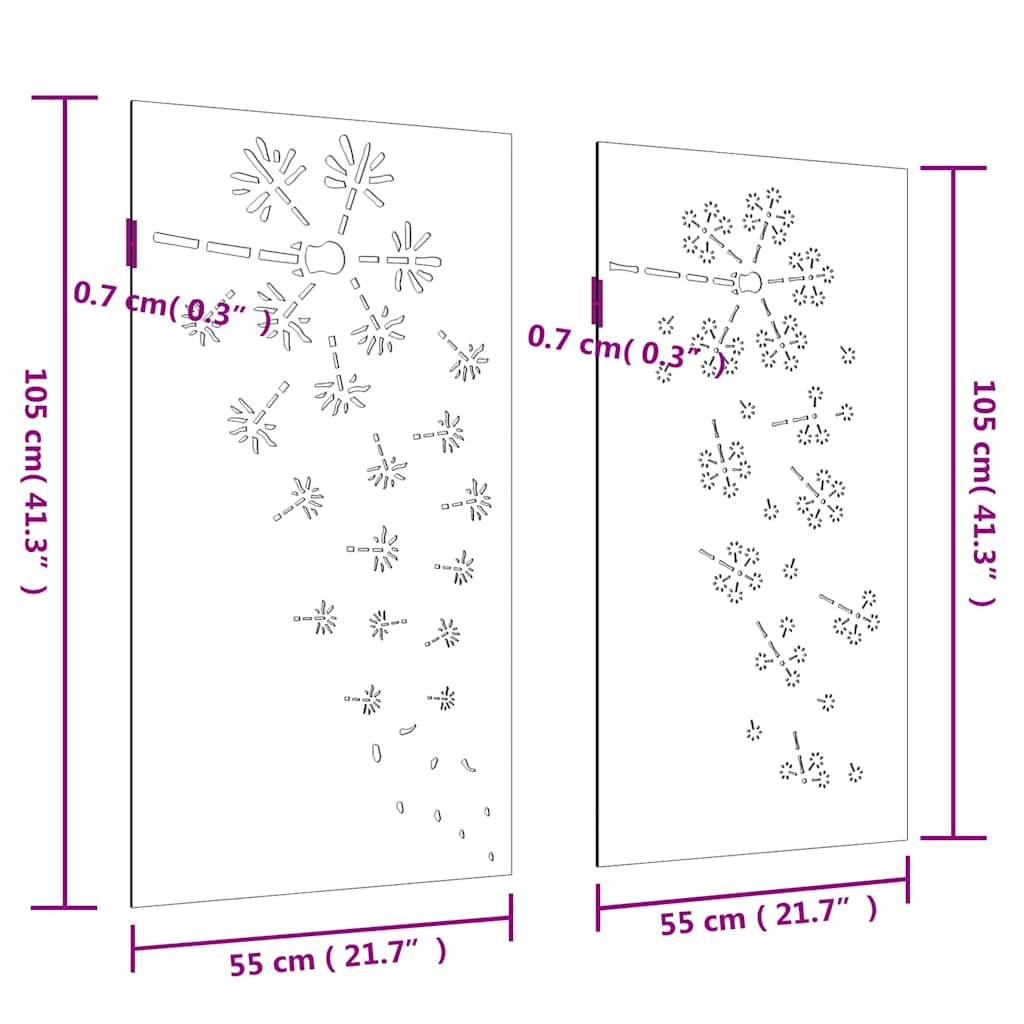 824495 vidaXL Garden Wall Decorations 2pcs 105x55cm Corten Steel Flower Design
