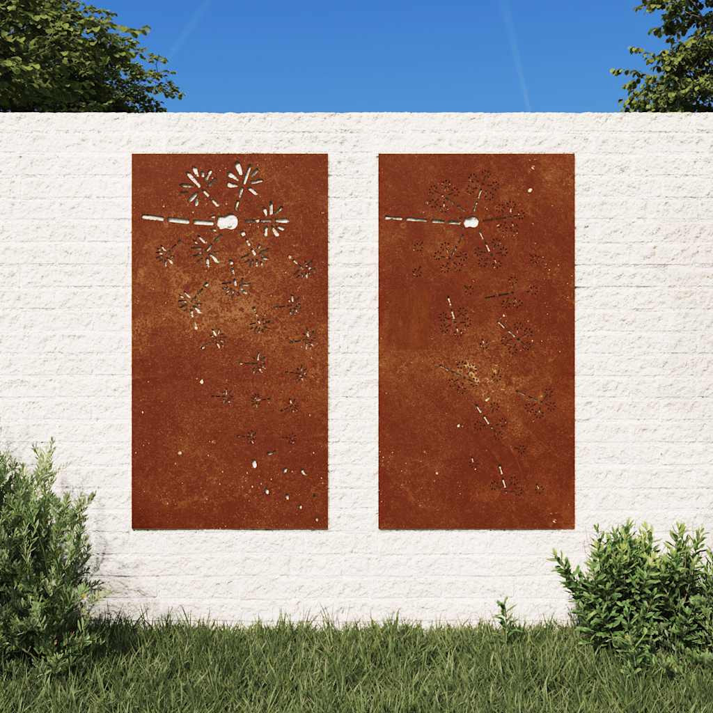 824495 vidaXL Garden Wall Decorations 2pcs 105x55cm Corten Steel Flower Design