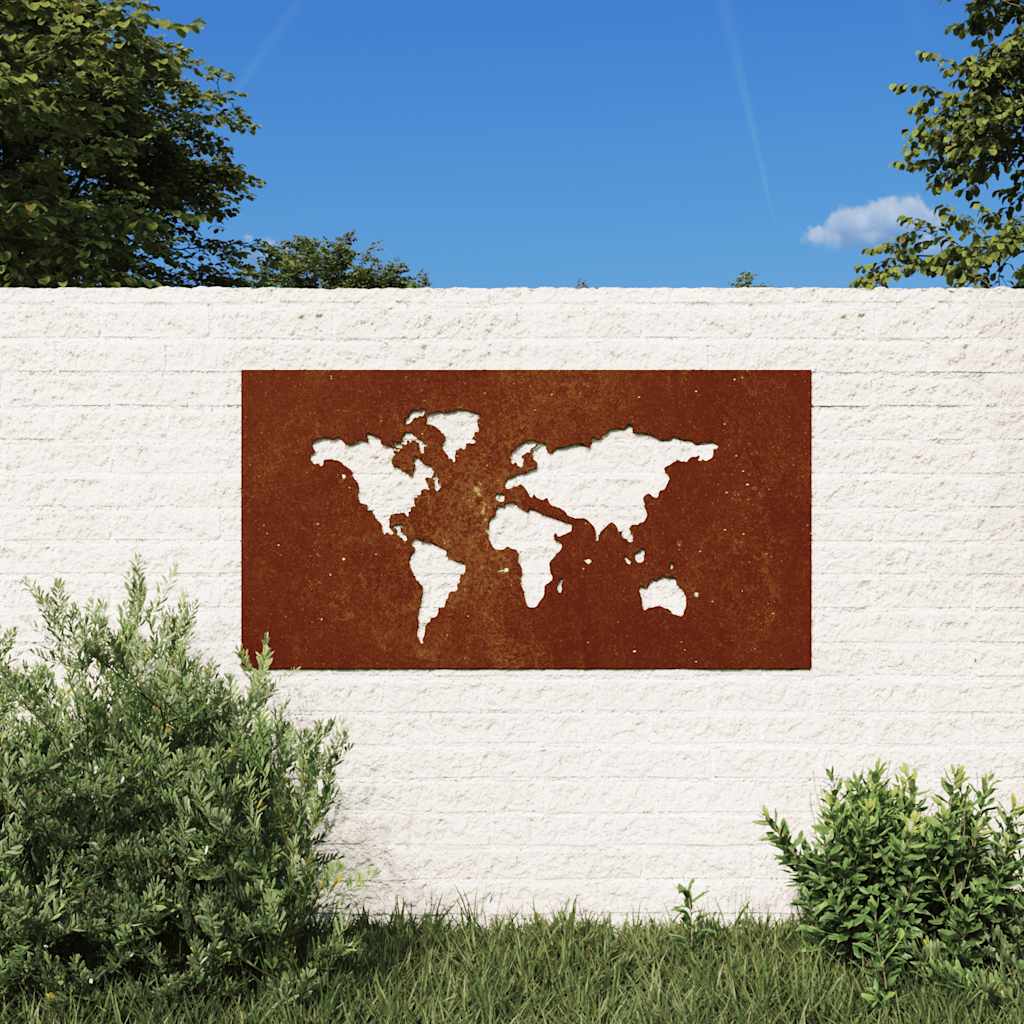 Garden Wall Decoration 105x55 cm Corten Steel World Map Design