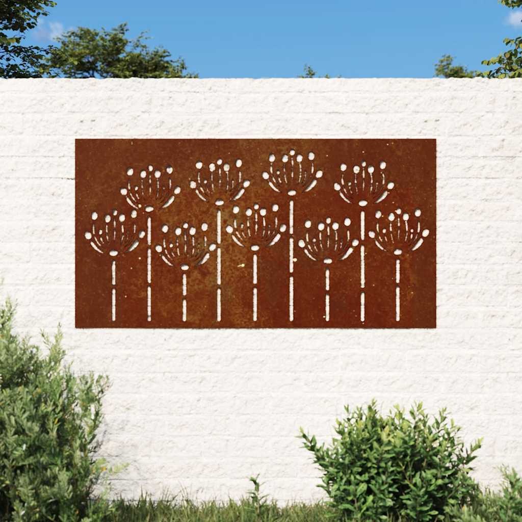 Garden Wall Decoration 105x55 cm Corten Steel Flower Design