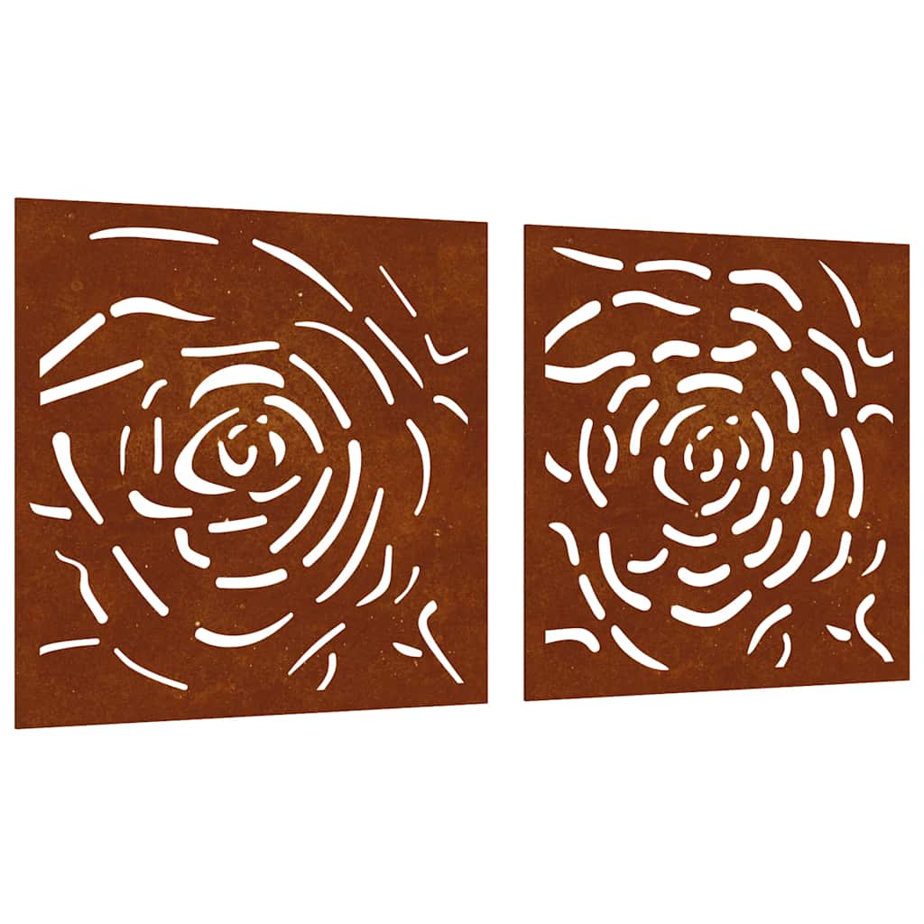 824507 vidaXL Garden Wall Decorations 2 pcs 55x55 cm Corten Steel Rose Design