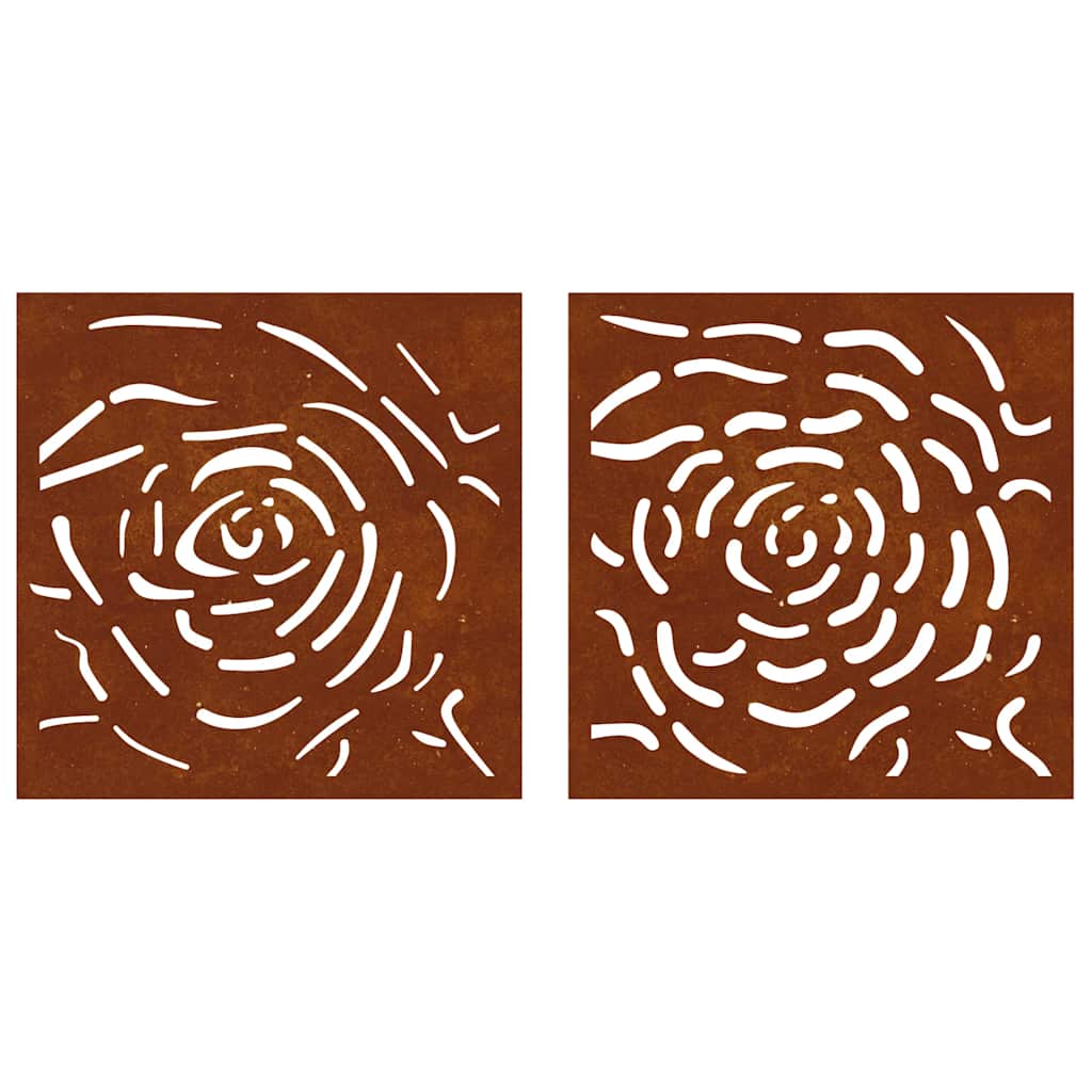 824507 vidaXL Garden Wall Decorations 2 pcs 55x55 cm Corten Steel Rose Design