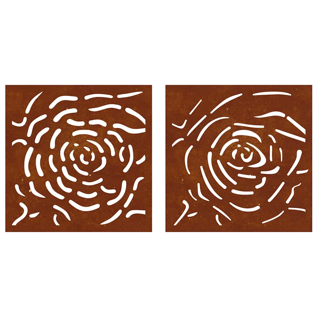 824507 vidaXL Garden Wall Decorations 2 pcs 55x55 cm Corten Steel Rose Design