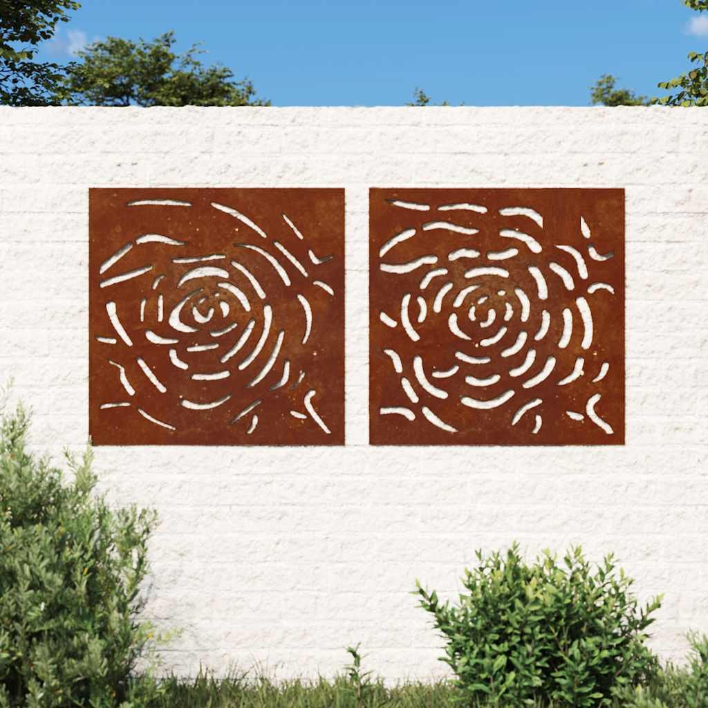824507 vidaXL Garden Wall Decorations 2 pcs 55x55 cm Corten Steel Rose Design