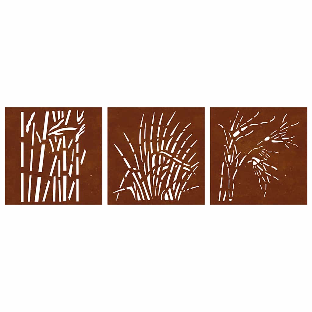 Garden Wall Decorations 3 pcs 55x55 cm Corten Steel Grass Design