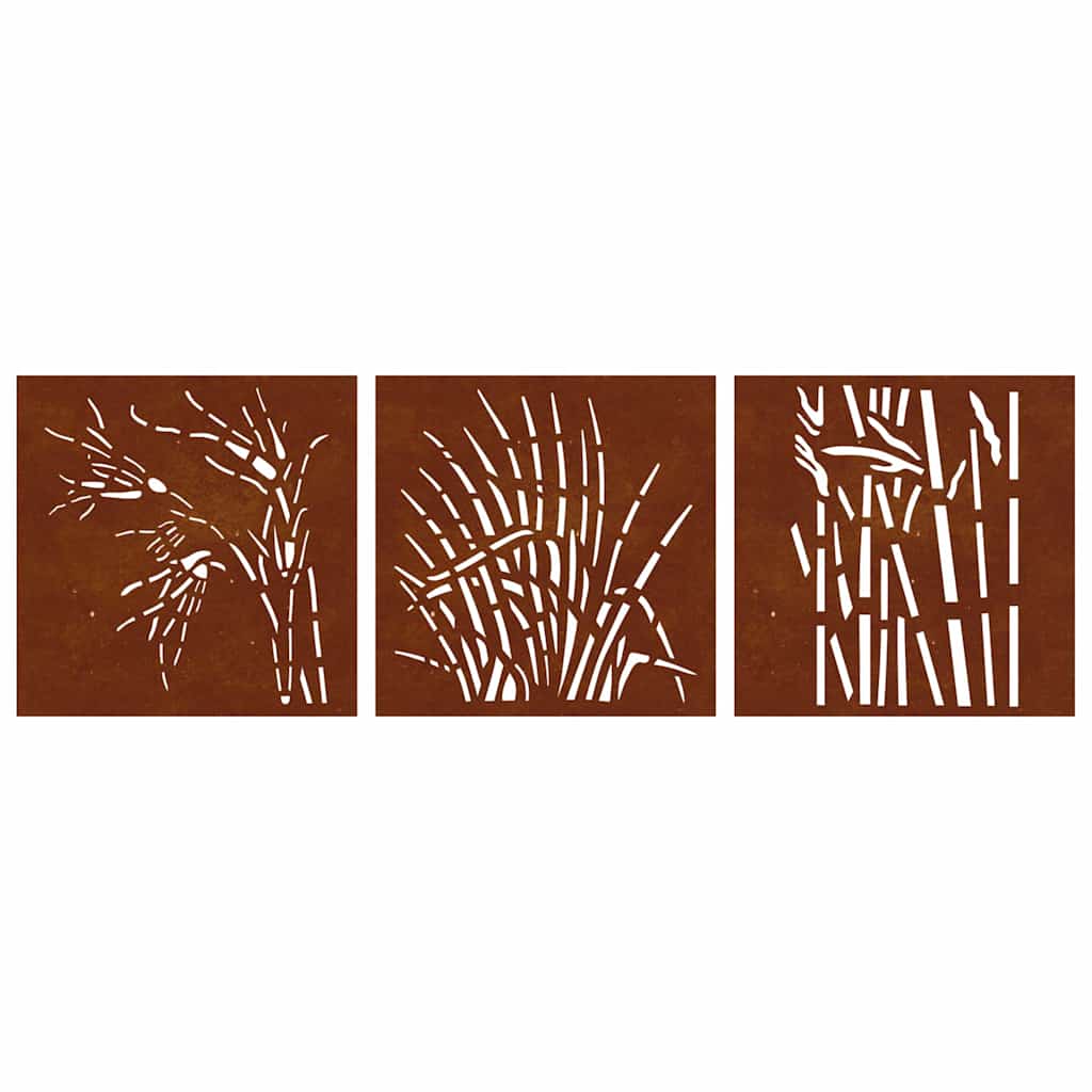 Garden Wall Decorations 3 pcs 55x55 cm Corten Steel Grass Design