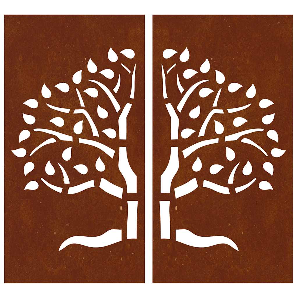 Garden Wall Decorations 2 pcs 105x55 cm Corten Steel Tree Design