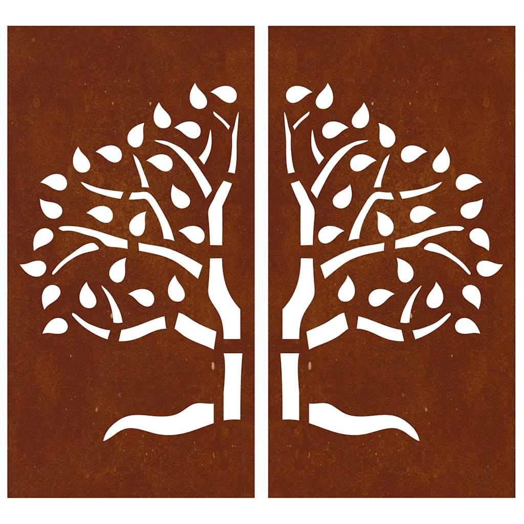 Garden Wall Decorations 2 pcs 105x55 cm Corten Steel Tree Design