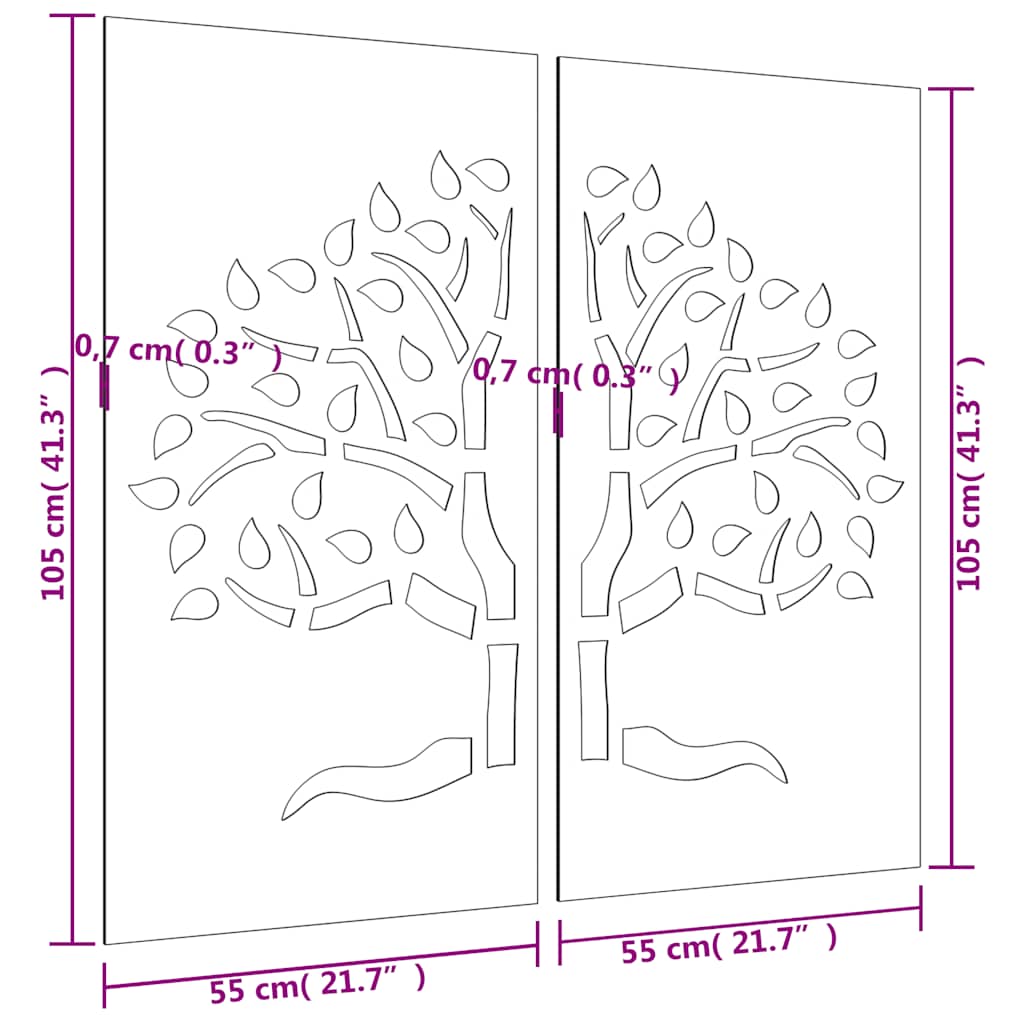 Garden Wall Decorations 2 pcs 105x55 cm Corten Steel Tree Design