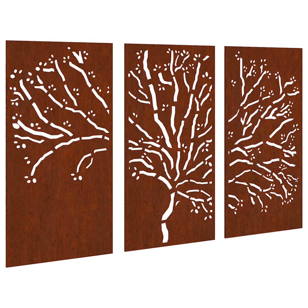 824511 vidaXL Garden Wall Decorations 3 pcs 105x55 cm Corten Steel Tree Design