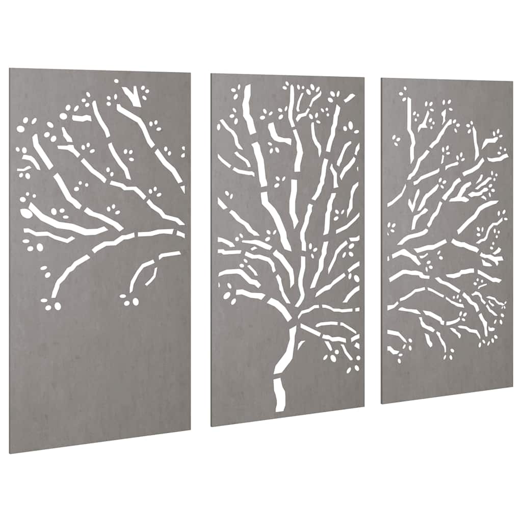 824511 vidaXL Garden Wall Decorations 3 pcs 105x55 cm Corten Steel Tree Design
