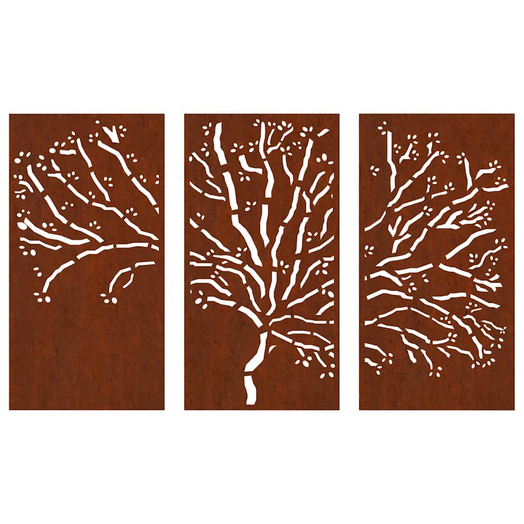 824511 vidaXL Garden Wall Decorations 3 pcs 105x55 cm Corten Steel Tree Design