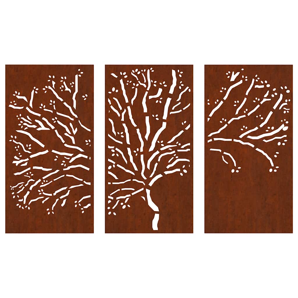 824511 vidaXL Garden Wall Decorations 3 pcs 105x55 cm Corten Steel Tree Design
