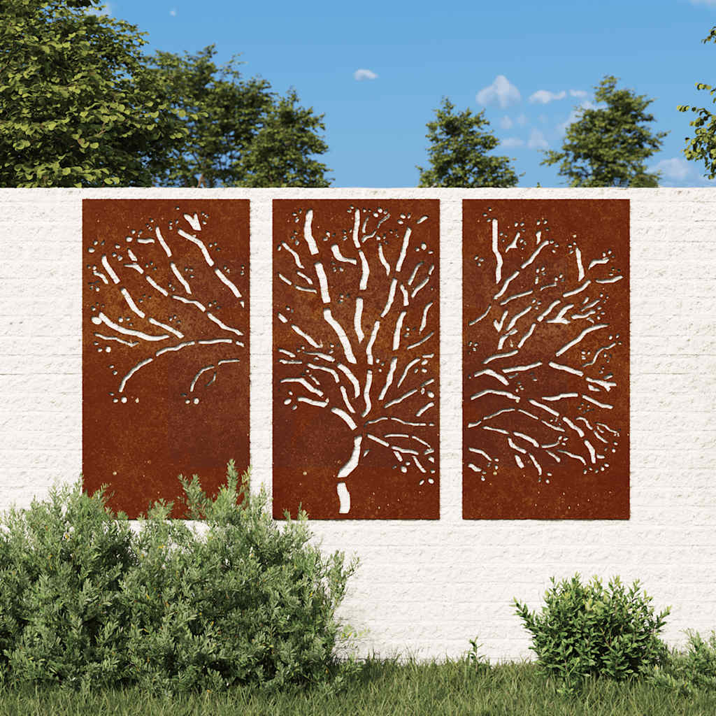 824511 vidaXL Garden Wall Decorations 3 pcs 105x55 cm Corten Steel Tree Design