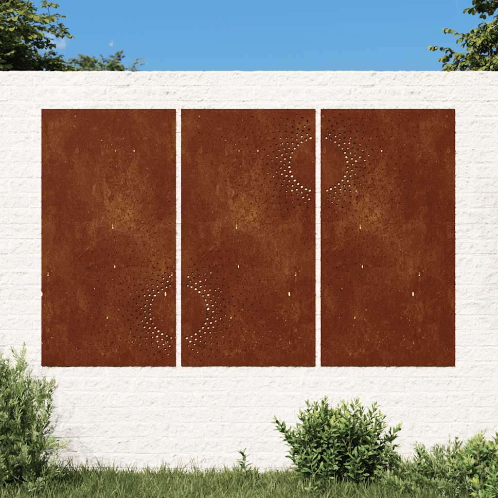 824512 vidaXL Garden Wall Decorations 3 pcs 105x55 cm Corten Steel Sun Design