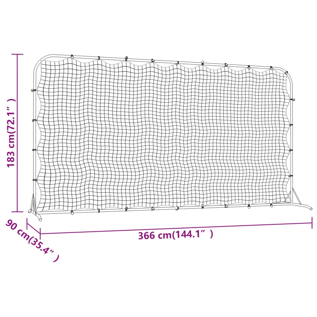 vidaXL Football Rebounder Net Black 366x90x183 cm HDPE