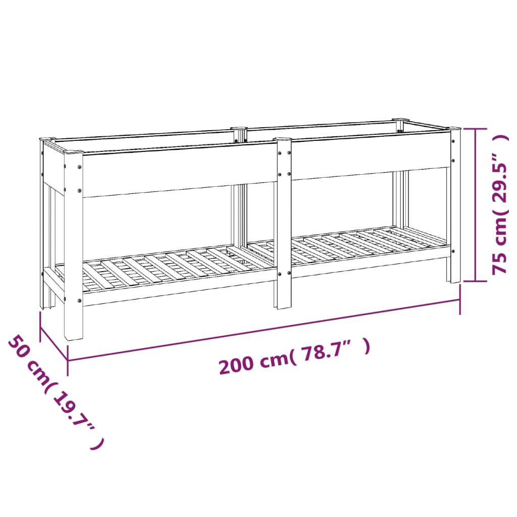 vidaXL Garden Raised Bed with Shelf Grey 200x50x75 cm WPC