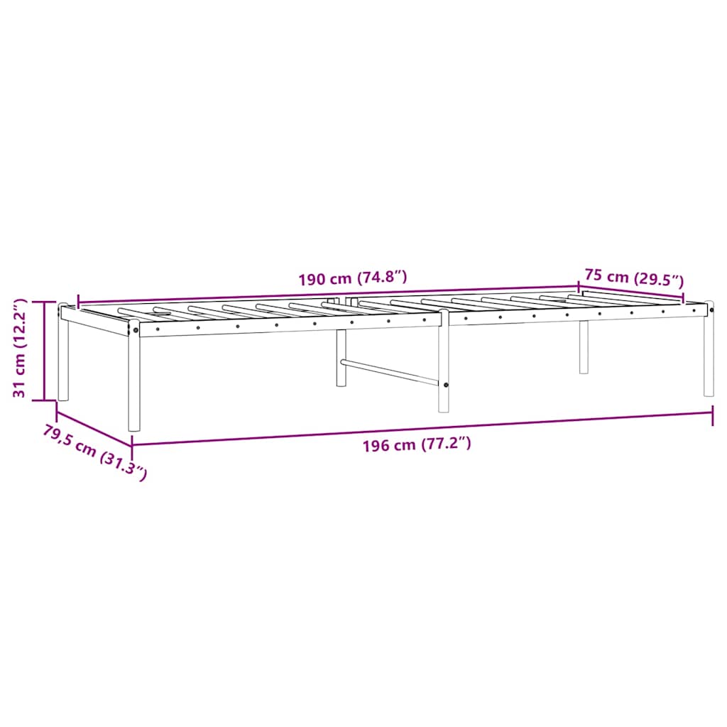 Metal Bed Frame without Mattress Black 75x190cm