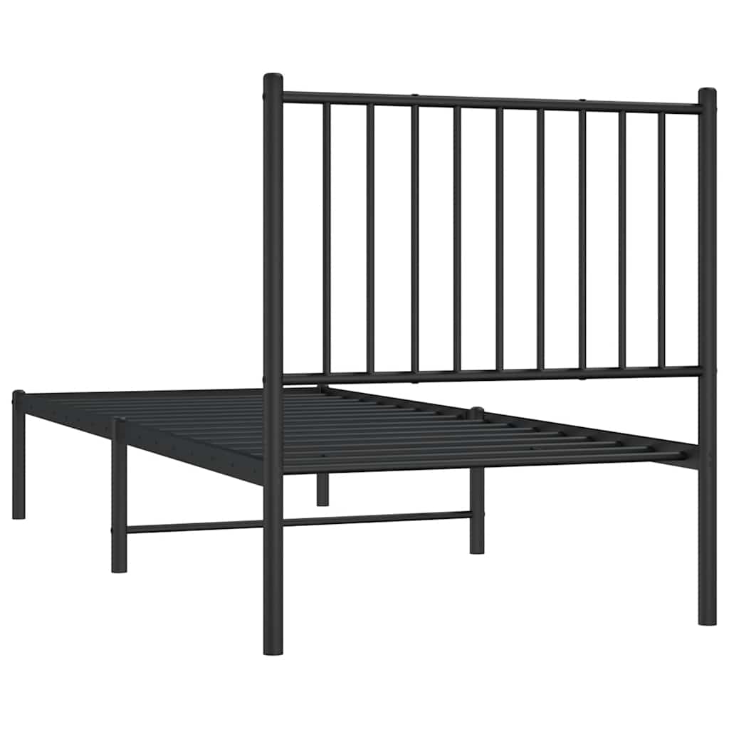 Metal Bed Frame without Mattress with Headboard Black 75x190cm