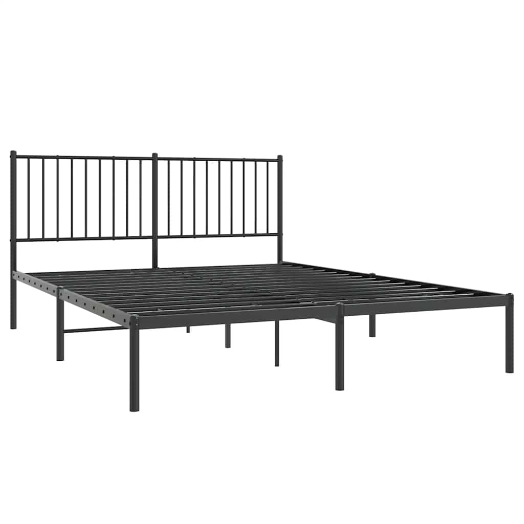 Metal Bed Frame without Mattress with Headboard Black 150x200cm