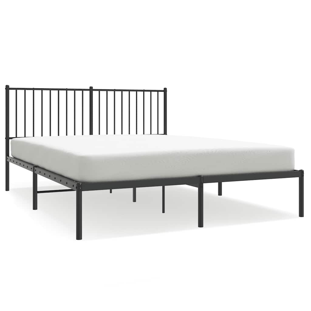 Metal Bed Frame without Mattress with Headboard Black 160x200cm