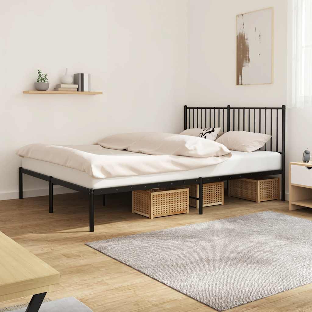 Metal Bed Frame without Mattress with Headboard Black 160x200cm