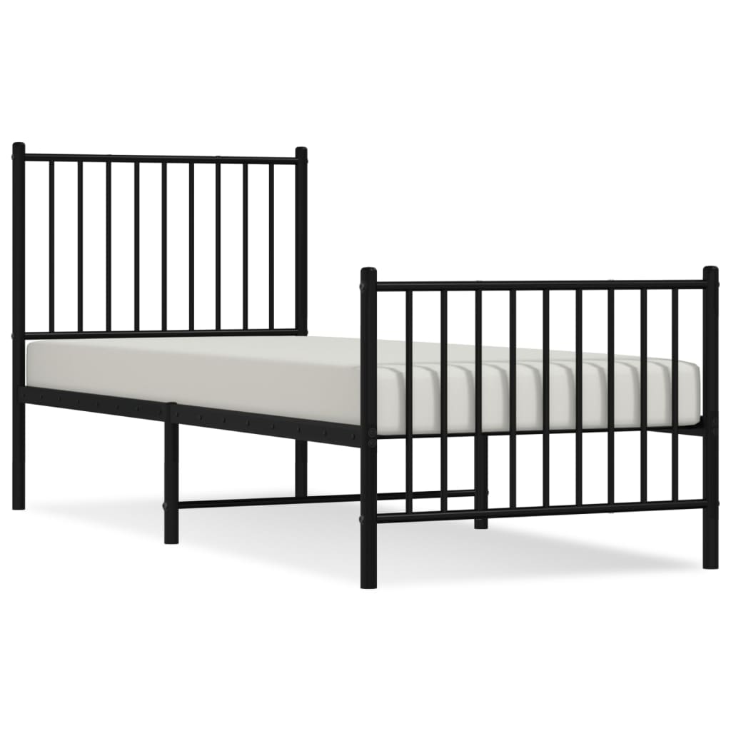 vidaXL Metal Bed Frame without Mattress with Footboard Black 75x190cm