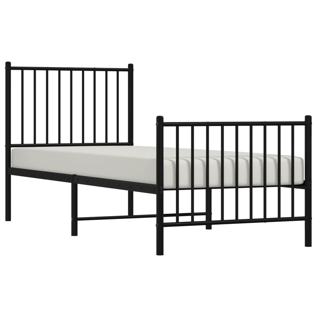 vidaXL Metal Bed Frame without Mattress with Footboard Black 75x190cm