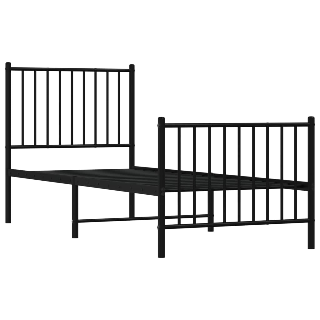 vidaXL Metal Bed Frame without Mattress with Footboard Black 75x190cm